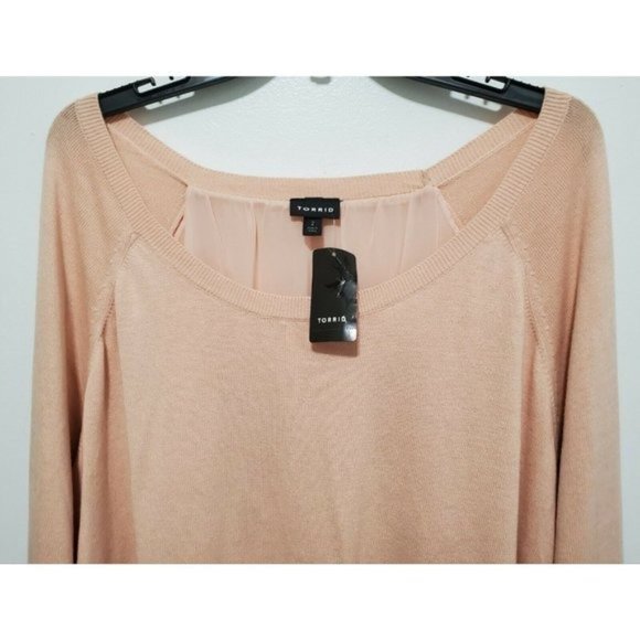 Torrid Soft Pink Pleated Chiffon Back Sweater 2X - Picture 4 of 12